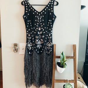 Cute Black and Silver Rhinestone Flapper Dress!